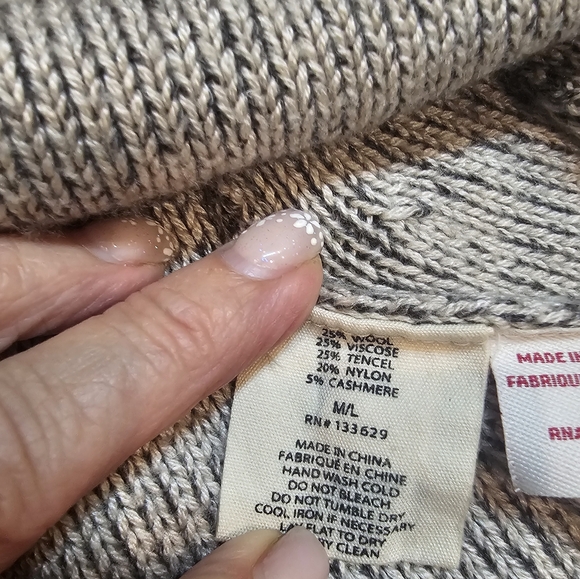 YOON Wool Cashmere Blend Cable Knit Turtleneck Sweater Brown Cream M/L - Picture 6 of 10